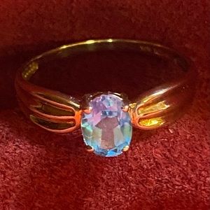 Womens 10K Gold Blue Stone Ring 9